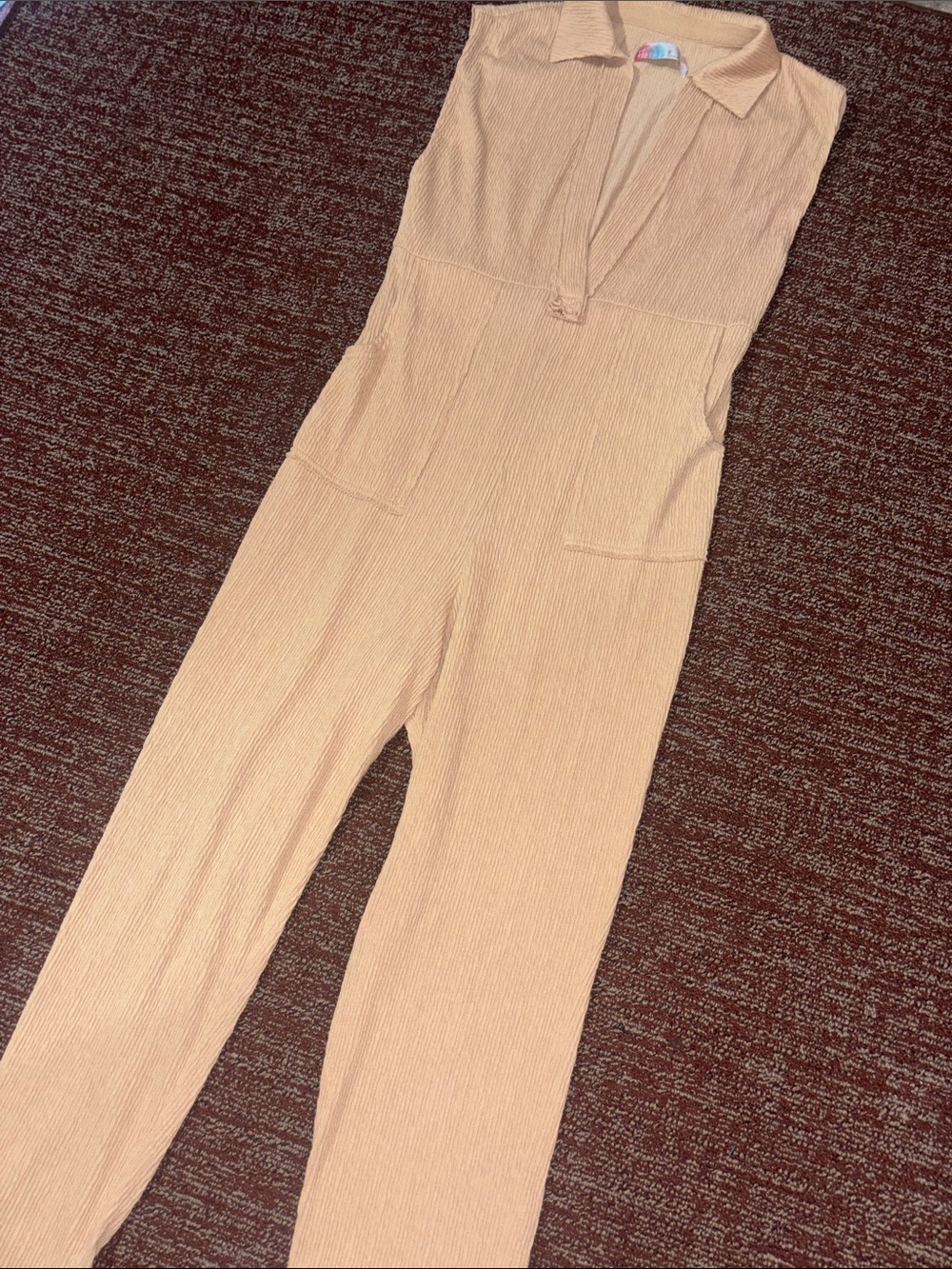 Free People Beach vintage cream jumpsuit plunging v crepe tan beach coverup Xs